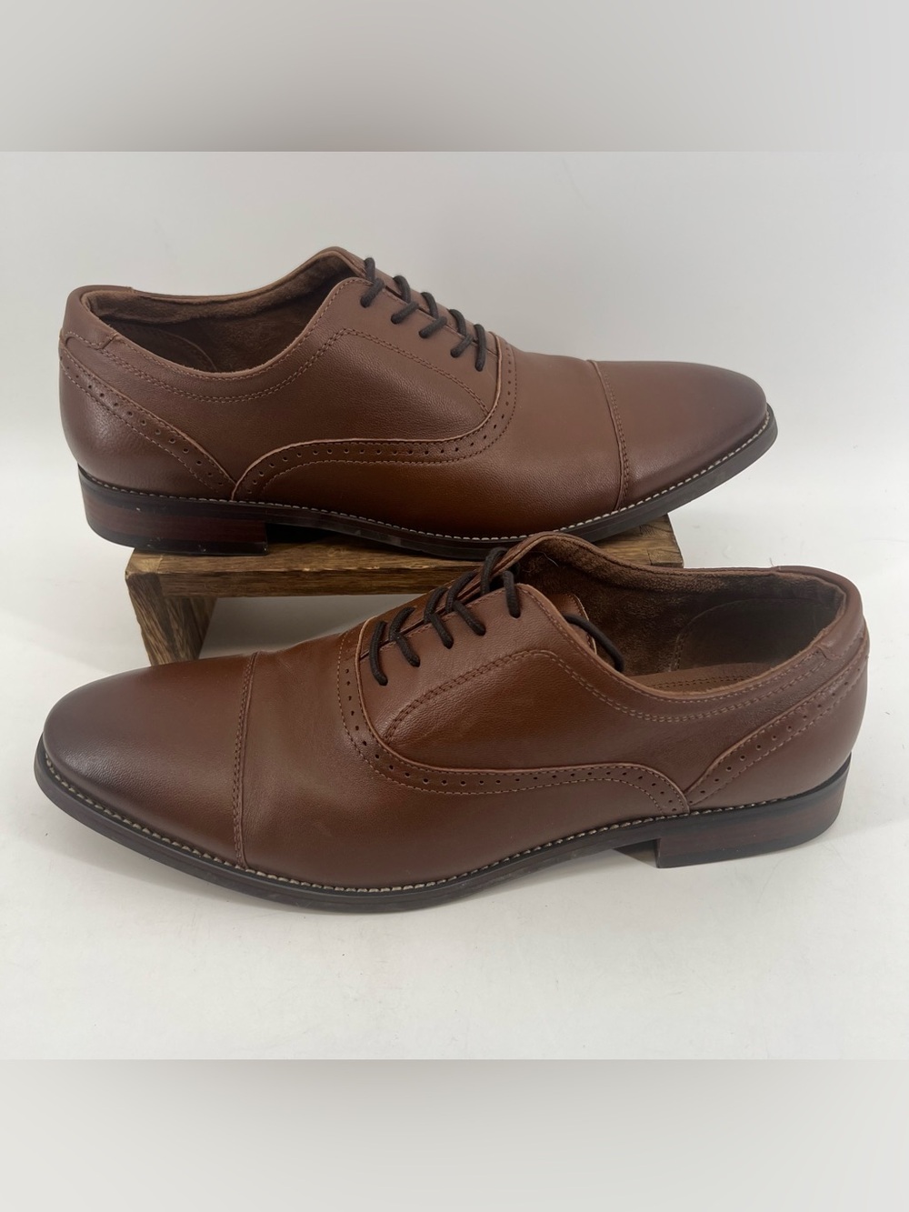 ALDO Men's Brown Leather Cap Toe Lace-Up Oxford Dress Shoes US 10.5 Ayton Cognac